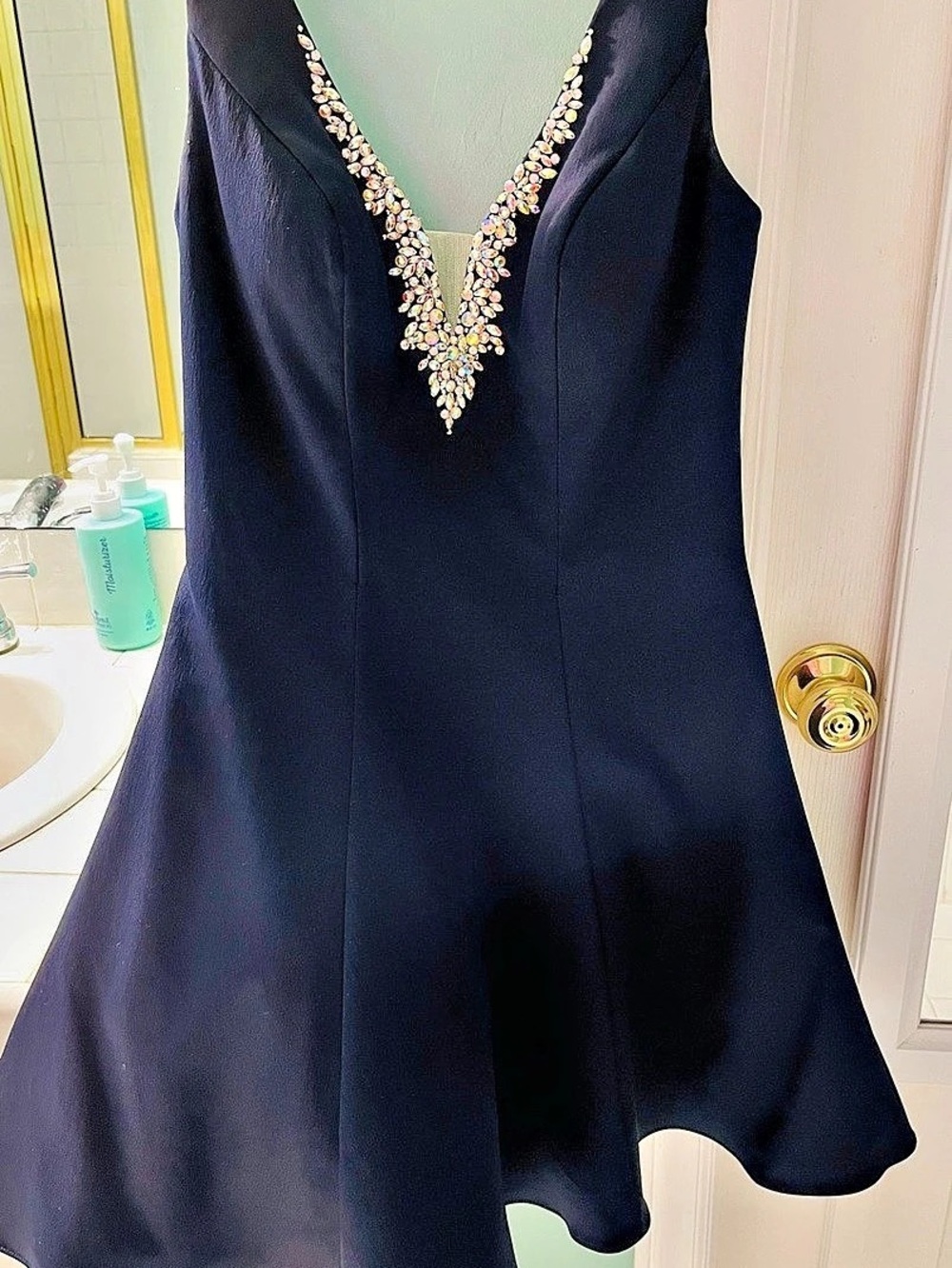 Navy Embellished Neck Mini Dress Like New